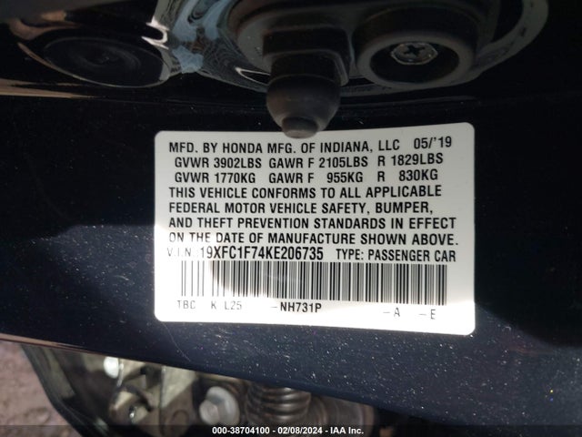 Honda Civic Ex-l 2019 19XFC1F74KE206735 Image 9