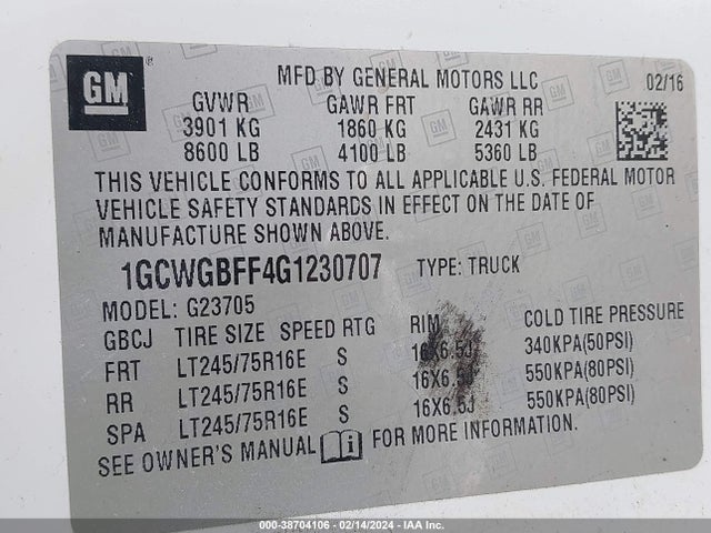 Chevrolet Express 2500 Work Van 2016 1GCWGBFF4G1230707 Image 9