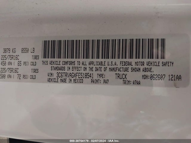 3C6TRVAGXFE518541 RAM Promaster 1500 Low Roof