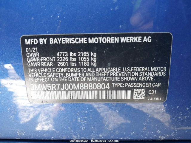 BMW 330i Xdrive 2021 3MW5R7J00M8B80804 Image 9