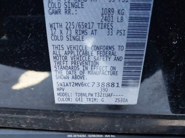 Nissan ROGUE S 2019 5N1AT2MV6KC738881 Image 9