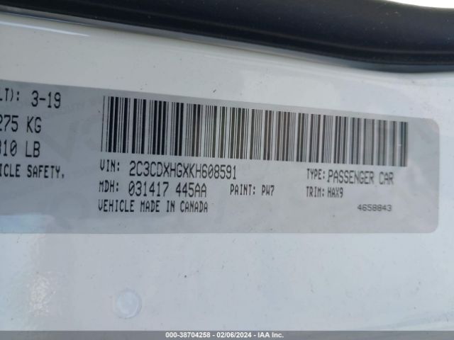 2C3CDXHGXKH608591 Dodge Charger Gt Rwd