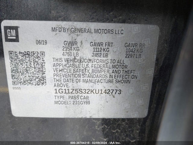 Chevrolet IMPALA LT 2019 1G11Z5S32KU142773 Image 9