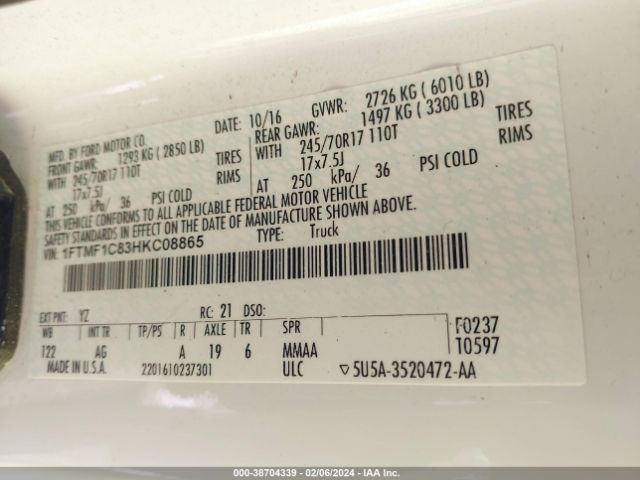 1FTMF1C83HKC08865 Ford F-150 Xl