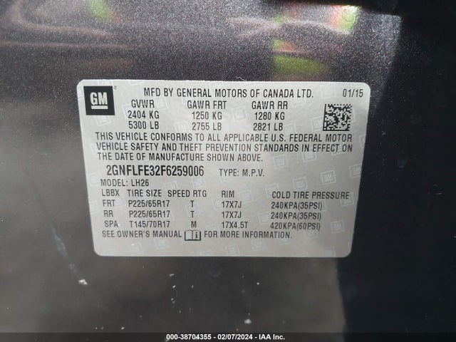 Chevrolet EQUINOX 1LT 2015 2GNFLFE32F6259006 Image 9