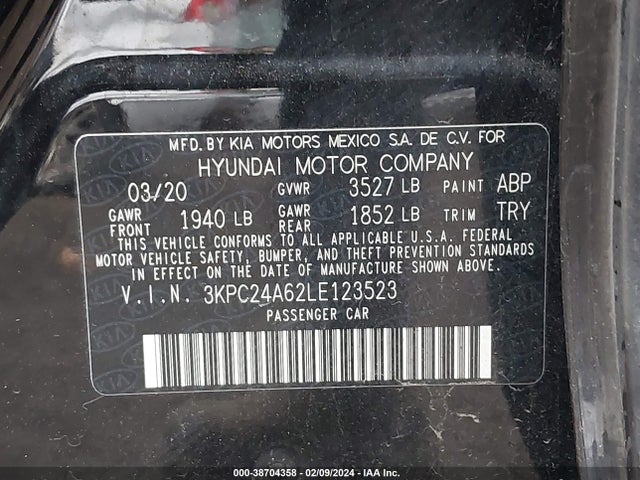 Hyundai Accent Sel 2020 3KPC24A62LE123523 Image 9