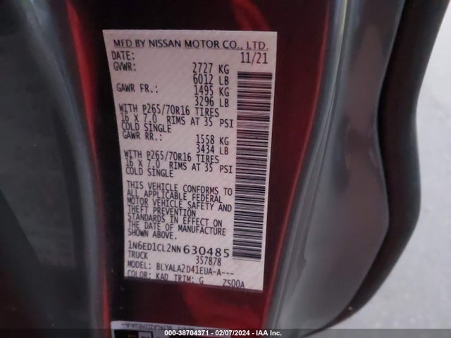 Nissan Frontier King Cab S 4x2 2022 1N6ED1CL2NN630485 Image 9