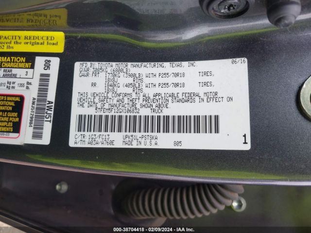 5TFEM5F12GX106832 Toyota Tundra Sr5 4.6l V8