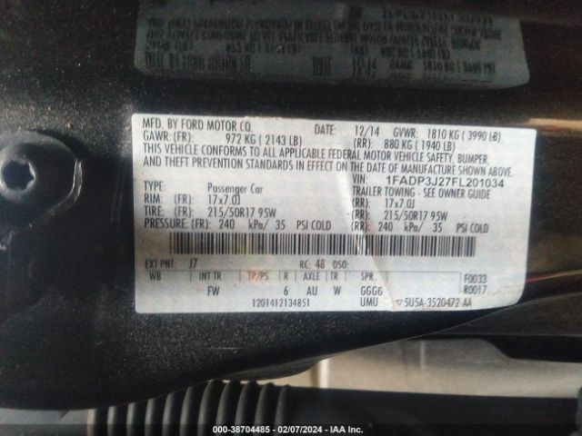 1FADP3J27FL201034 Ford Focus Titanium