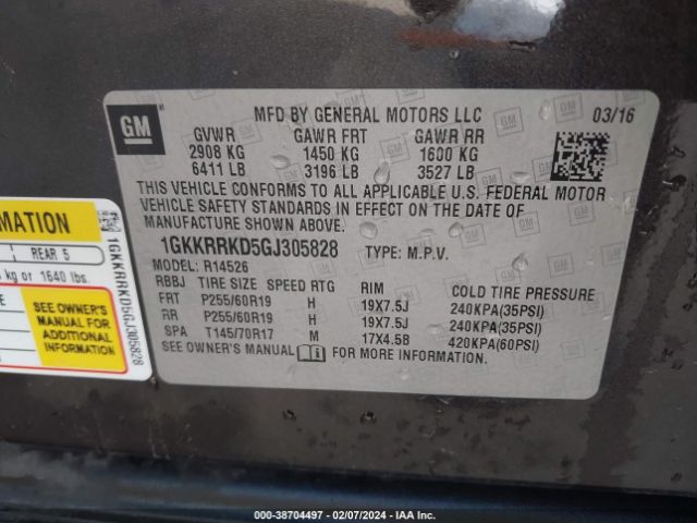 1GKKRRKD5GJ305828 GMC Acadia Slt-1