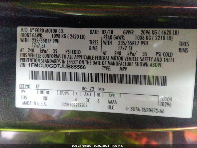 Ford ESCAPE SE 2018 1FMCU0GD7JUB85566 Image 9
