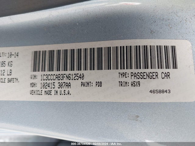 2015 CHRYSLER 200 LIMITED VIN: 1C3CCCAB3FN612540