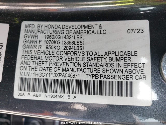 Honda ACCORD EX 2023 1HGCY1F3XPA045871 Image 9