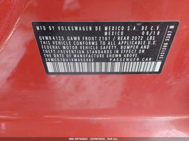 3VWC57BU1KM055982 Volkswagen Jetta 1.4t R-line/1.4t S/1.4t Se