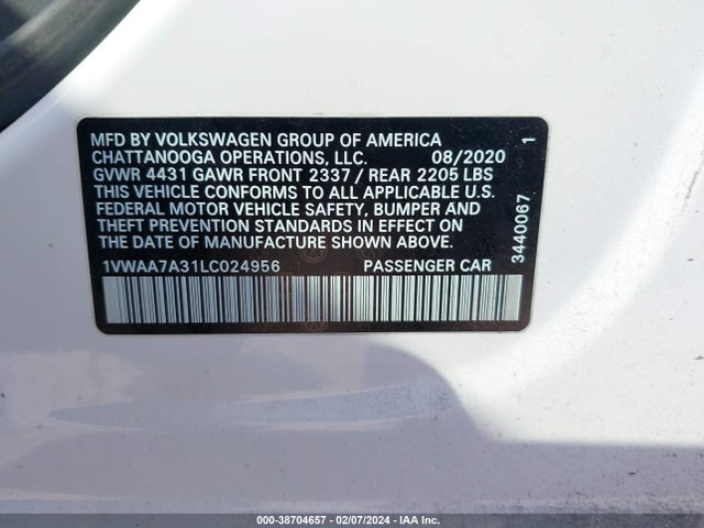 1VWAA7A31LC024956 Volkswagen Passat 2.0t S