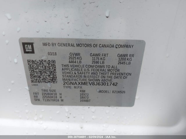 Chevrolet Equinox Premier 2018 2GNAXMEV8J6301742 Image 9