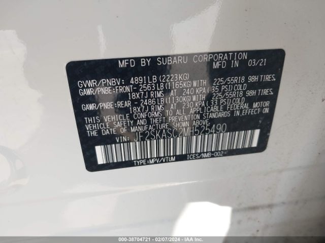JF2SKASC2MH525490 Subaru Forester Limited