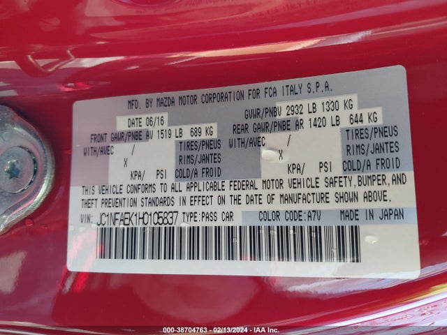 2017 FIAT 124 SPIDER JC1NFAEK1H0105837 Photo 8