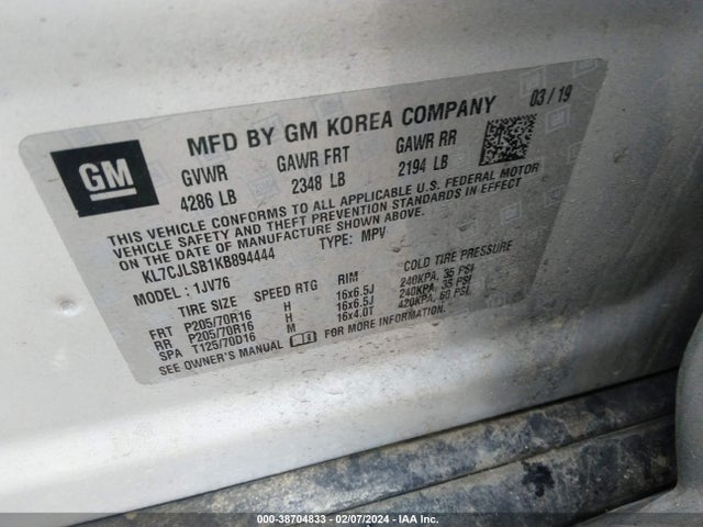 Chevrolet Trax Lt 2019 KL7CJLSB1KB894444 Image 9
