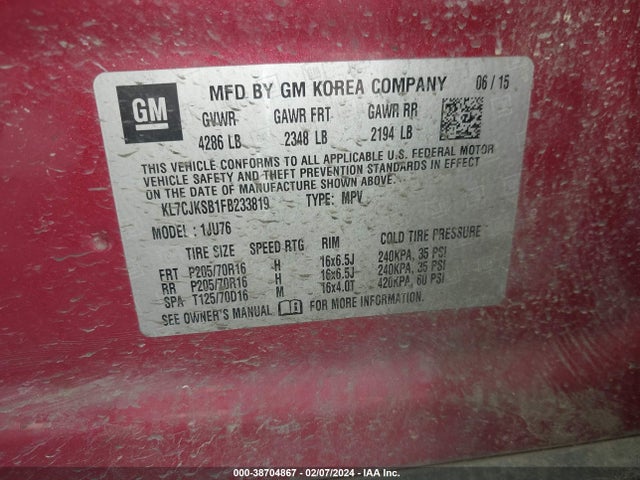 Chevrolet Trax 1ls 2015 KL7CJKSB1FB233819 Image 9