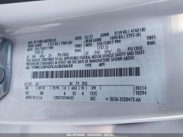 Ford ESCAPE SEL 2018 1FMCU9HDXJUB26630 Image 9