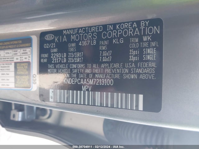 2021 KIA SELTOS LX VIN: KNDEPCAA5M7213100
