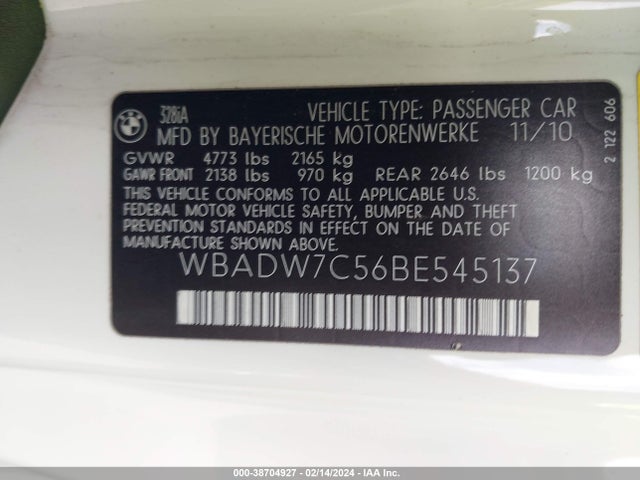 2011 BMW 328I VIN: WBADW7C56BE545137
