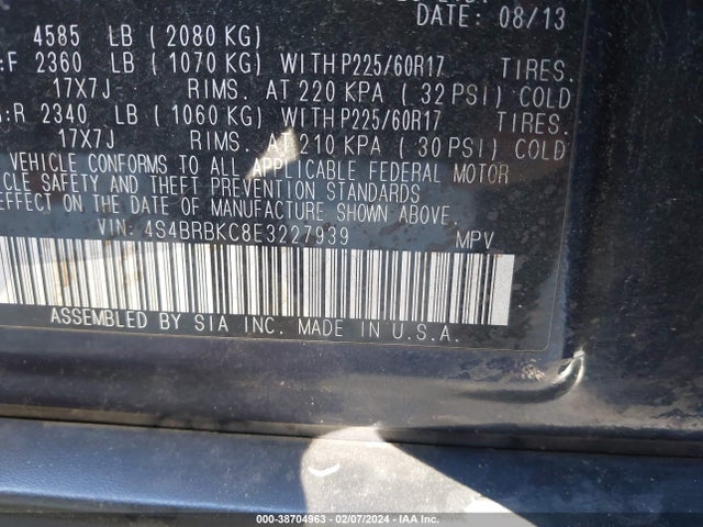 Subaru Outback 2.5i Limited 2014 4S4BRBKC8E3227939 Image 9