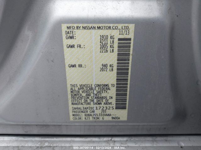 1N4AL3AP2EC172325 Nissan ALTIMA 2.5