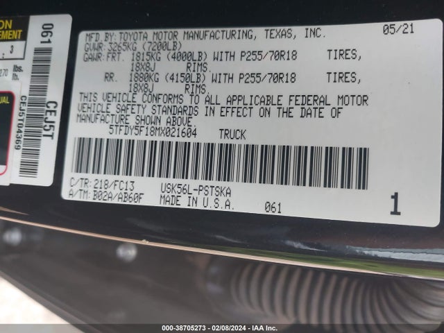Toyota Tundra Sr5 2021 5TFDY5F18MX021604 Image 9