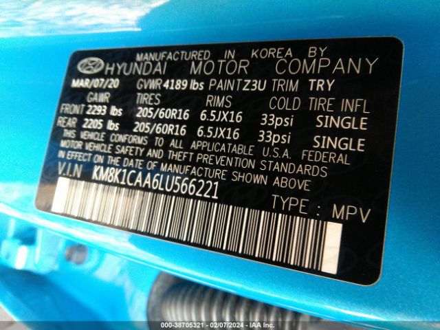 2020 HYUNDAI KONA KM8K1CAA6LU566221 Photo 8