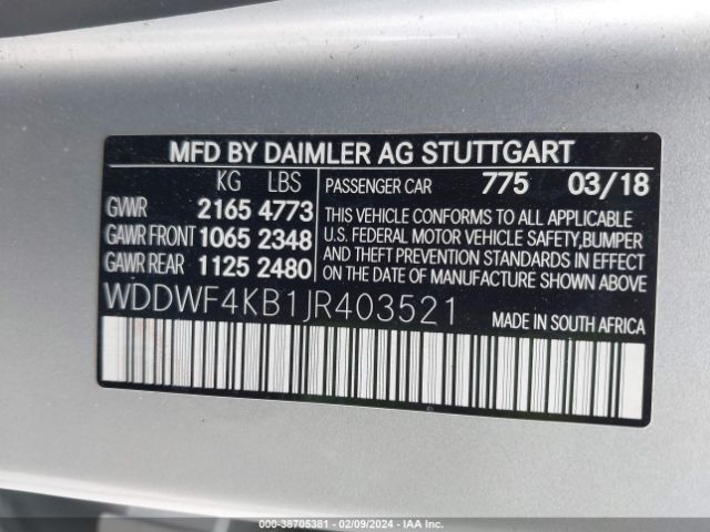 WDDWF4KB1JR403521 Mercedes-Benz C 300 4matic