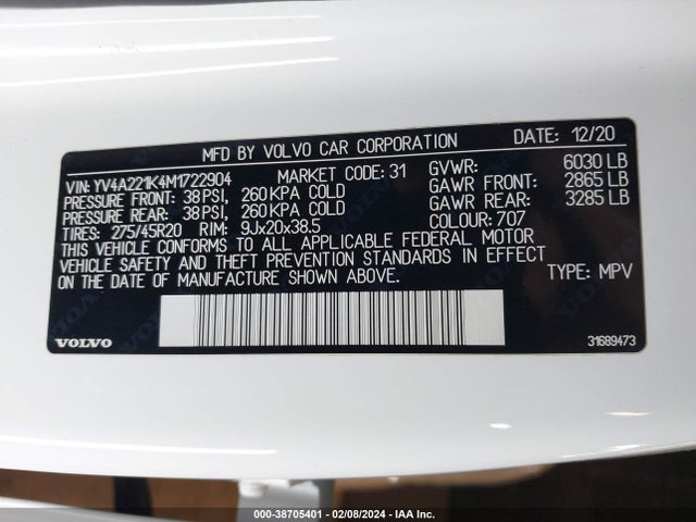 YV4A221K4M1722904 Volvo Xc90 T6 Momentum 6 Passenger