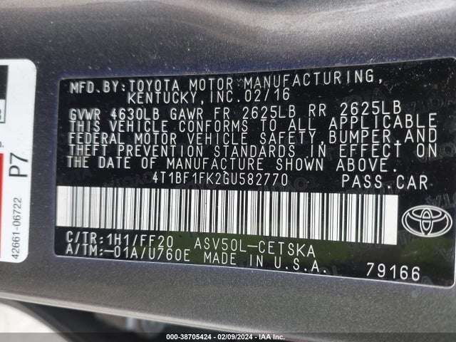 Toyota CAMRY SE 2016 4T1BF1FK2GU582770 Image 9