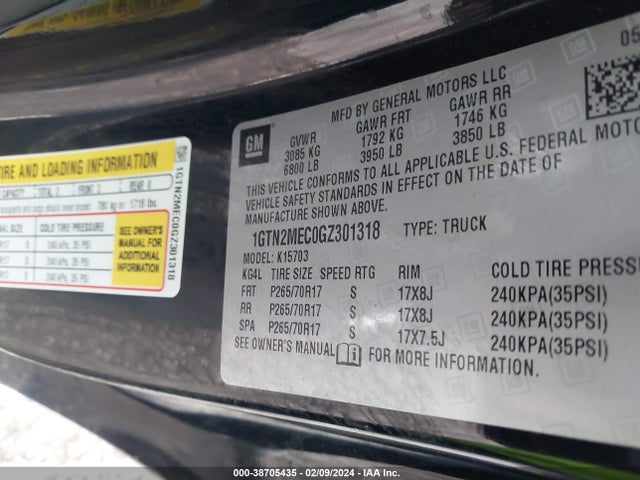 2016 GMC SIERRA 1500 SLE VIN: 1GTN2MEC0GZ301318