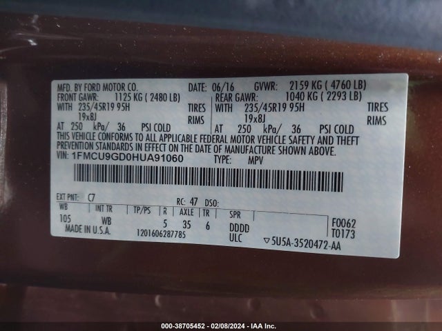 Ford ESCAPE SE 2017 1FMCU9GD0HUA91060 Image 9