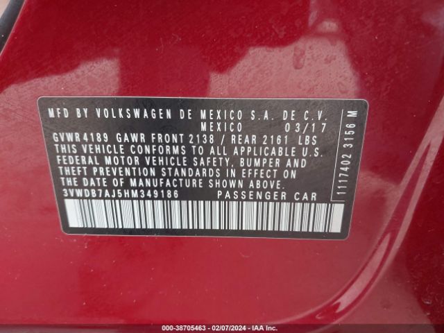 3VWDB7AJ5HM349186 Volkswagen Jetta 1.4t Se