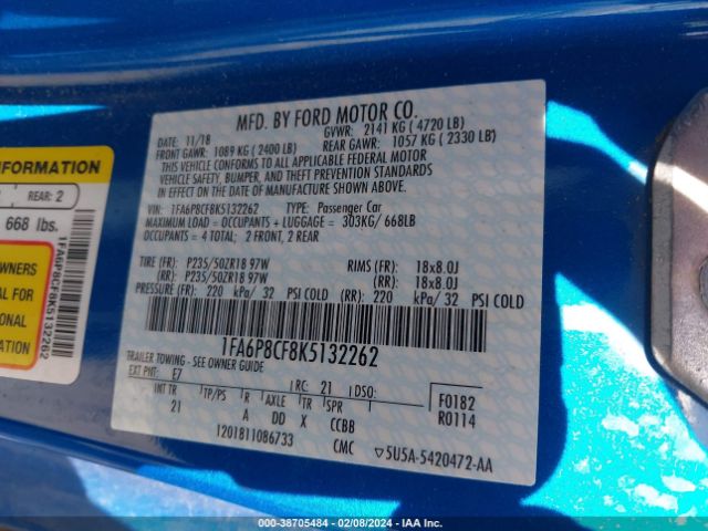 1FA6P8CF8K5132262 Ford MUSTANG GT