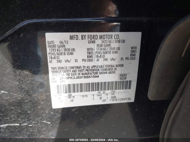 Ford EDGE SEL 2015 2FMPK3J85FBB51594 Image 9