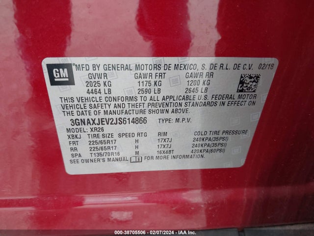 Chevrolet EQUINOX LT 2018 3GNAXJEV2JS614866 Image 9