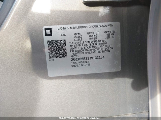 Chevrolet IMPALA 1LT 2018 2G1105S31J9133164 Image 9