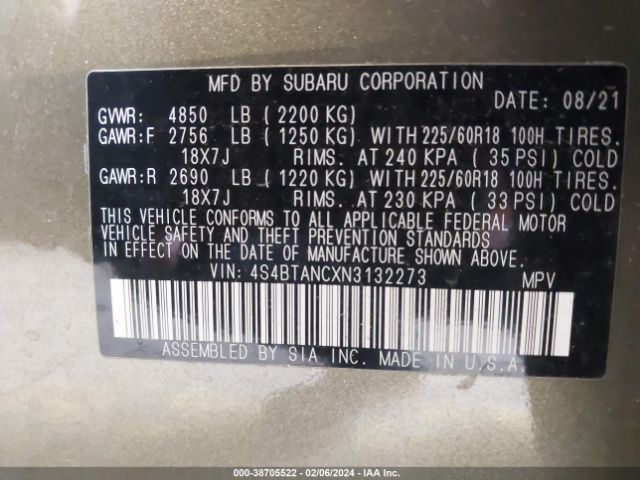 4S4BTANCXN3132273 Subaru Outback Limited