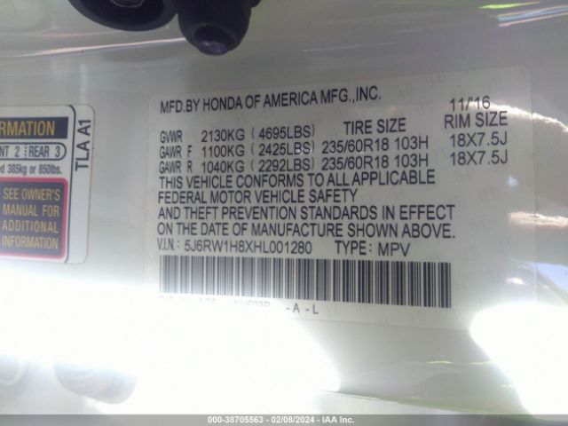 5J6RW1H8XHL001280 Honda Cr-v Ex-l/ex-l Navi