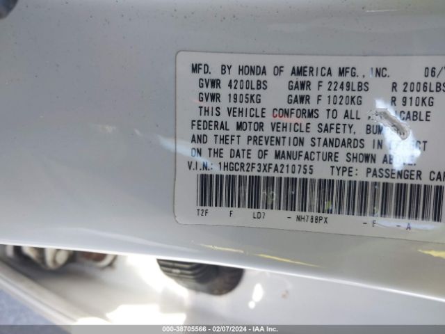 1HGCR2F3XFA210755 Honda ACCORD LX