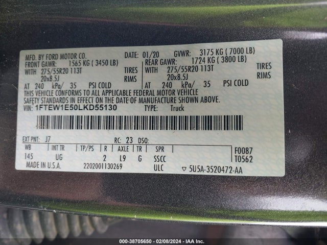 Ford F-150 Xlt 2020 1FTEW1E50LKD55130 Image 9