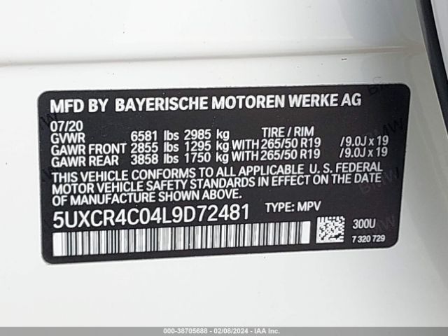 5UXCR4C04L9D72481 BMW X5 Sdrive40i
