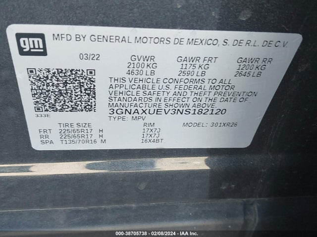 Chevrolet Equinox Awd Lt 2022 3GNAXUEV3NS182120 Image 9