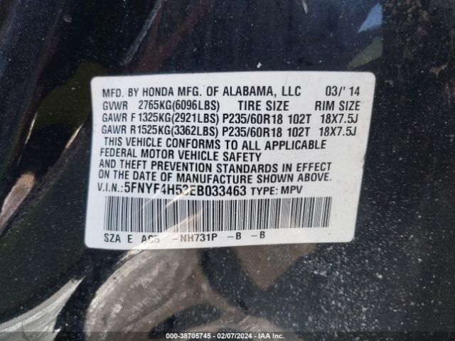 5FNYF4H53EB033463 Honda Pilot Ex-l