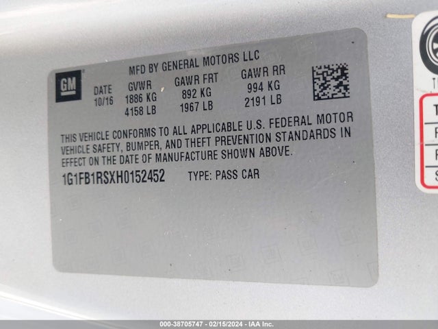 Chevrolet Camaro 1lt 2017 1G1FB1RSXH0152452 Image 9