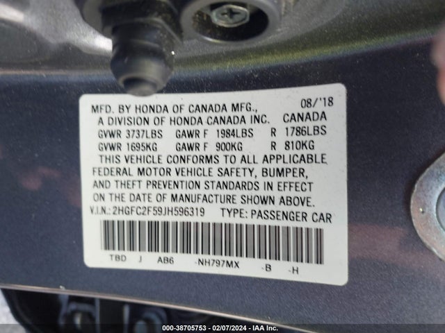 Honda Civic Lx 2018 2HGFC2F59JH596319 Image 9